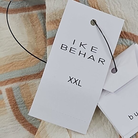 Ike Behar Crepe Shirt Men's XL Ecru and Blue Mod Short Sleeve Button Up NWT - Picture 9 of 15